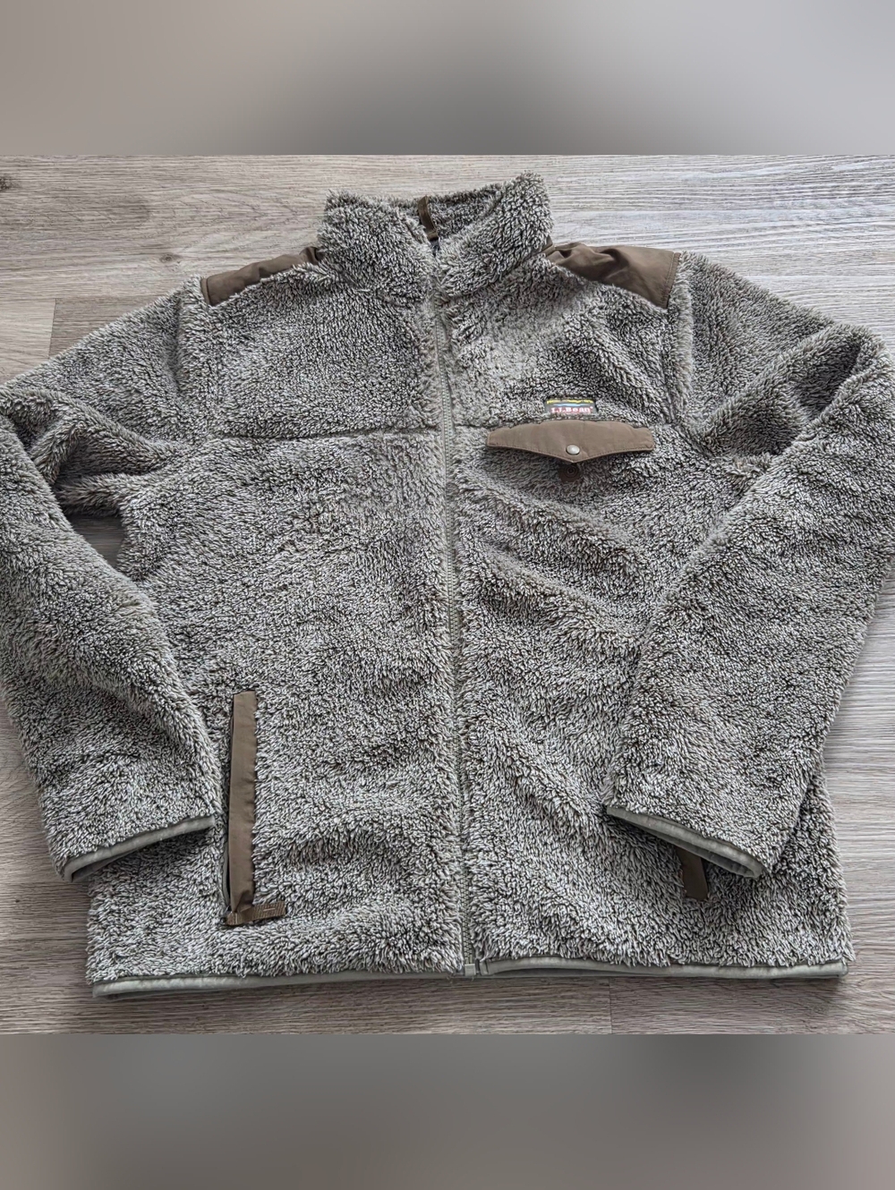 L.L. Bean Sherpa Fleece Zip Jacket in Taupe and Brown